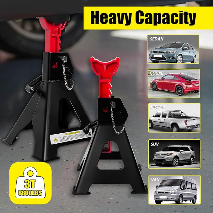 Jack Stands 3 Ton with Double Pin Locking, Car Jack Stand 11.22"-16.54" - Image 7