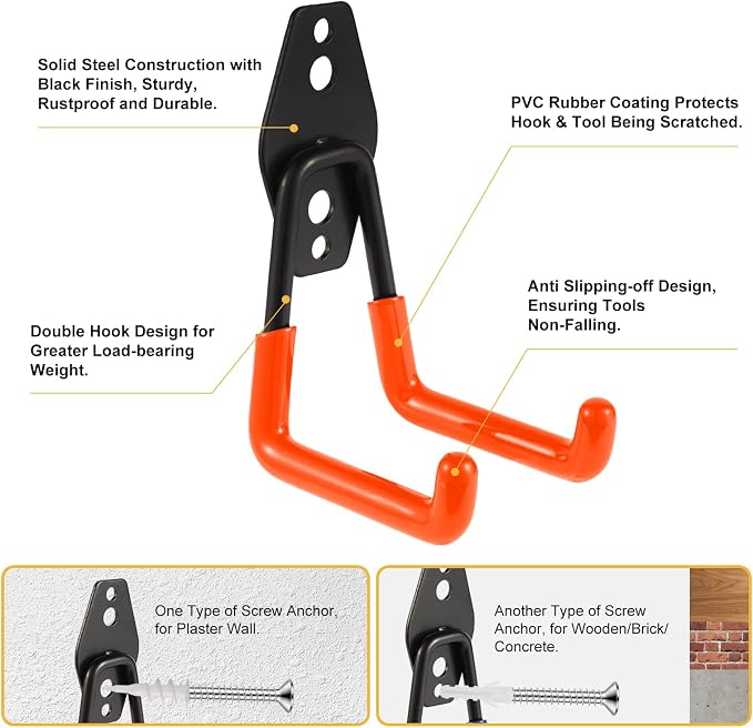 Steel Garage Hooks Wall Tool Organizer, 10 Pack Garage Storage Hook Heavy Duty - Image 3