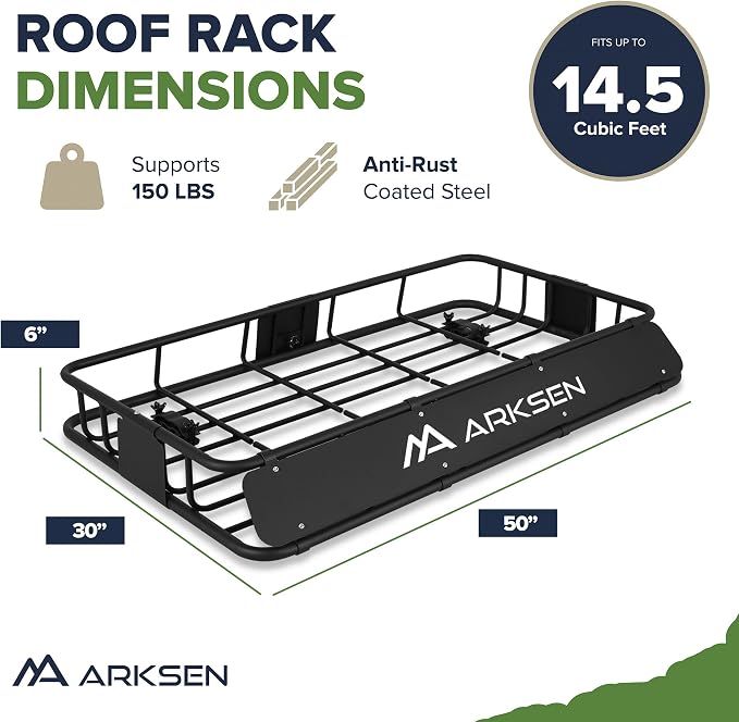 ARKSEN 30 x 50 x 6 Inch Universal Extra Wide 150LB Heavy Duty Roof Rack Cargo - Image 6