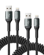 Coiled iPhone Charger 3FT 2Pack, Braided USB to Lightning Cable by KIYODA