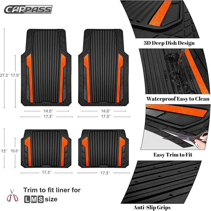 CAR PASS Heavy Duty Rubber Car Mats Metallic, Aluminum Film All Weather Floor - Image 4