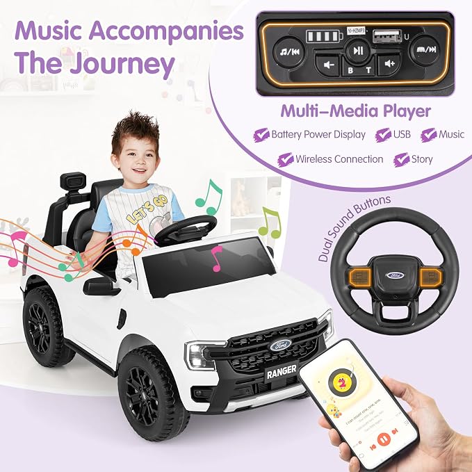 HONEY JOY Ride On Car, 12V Licensed Ford Ranger Electric Vehicle - Image 3