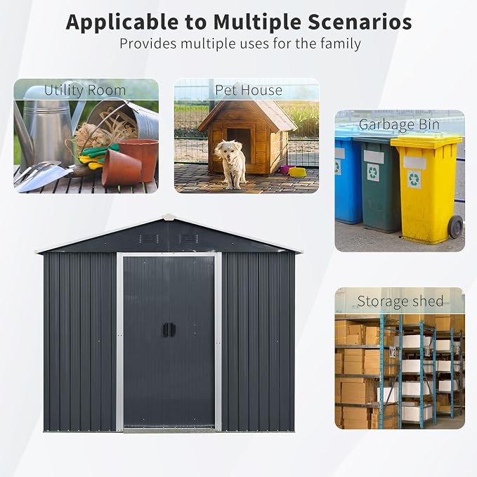 4x8 FT Outdoor Storage Shed, Metal Garden Shed - Image 7