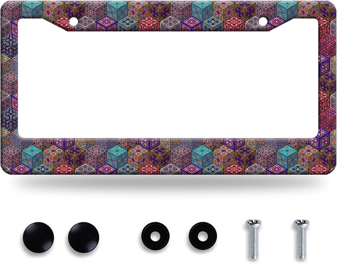 Mexican Tiles License Plate Frame Three-Dimensional Tiles License Plate Frames by BRAGHRTED