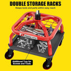 Rolling Stool with Red Wheels, Heavy Duty Garage Work Mechanic Rolling Shop - Image 5