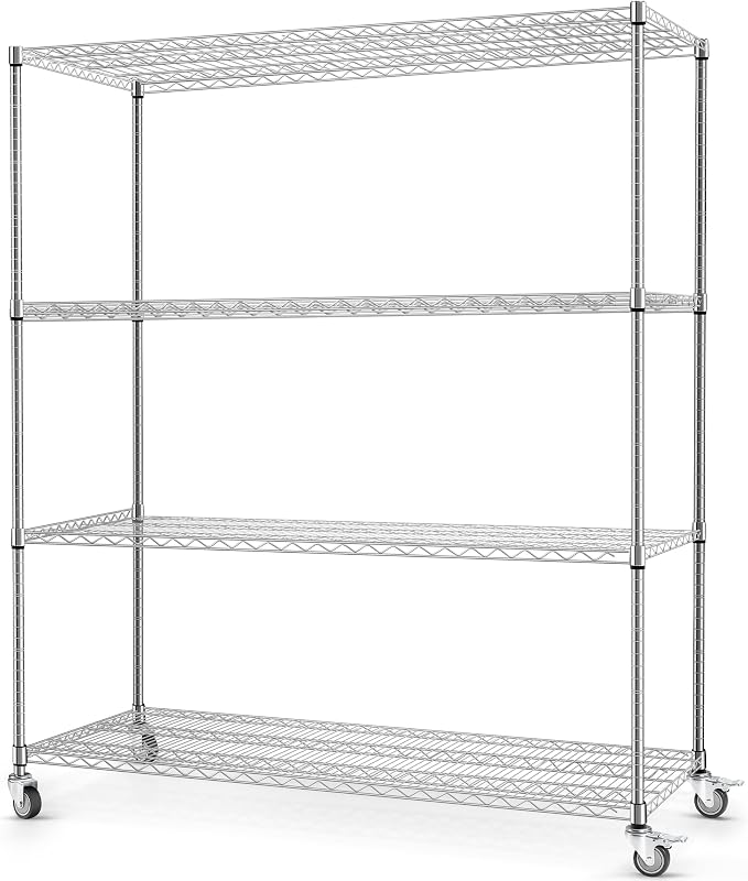 Rengue Wire Shelving with Wheels, 4-Tier Heavy Duty Garage Storage Shelves by Rengue