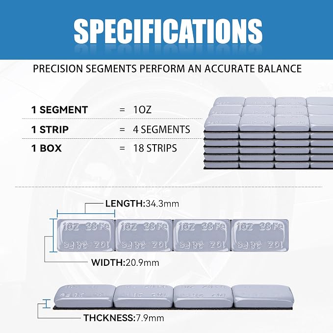 1OZ Adhesive Wheel Weights, A Box of 18 Strips, 4 Segments/Strip - Image 7