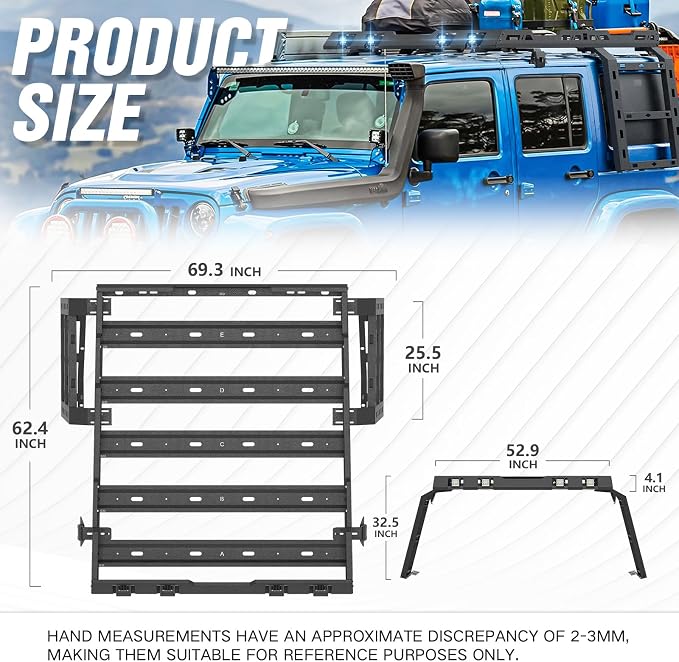 for JK JKU Roof Rack Hard Top Cargo Basket - Image 4