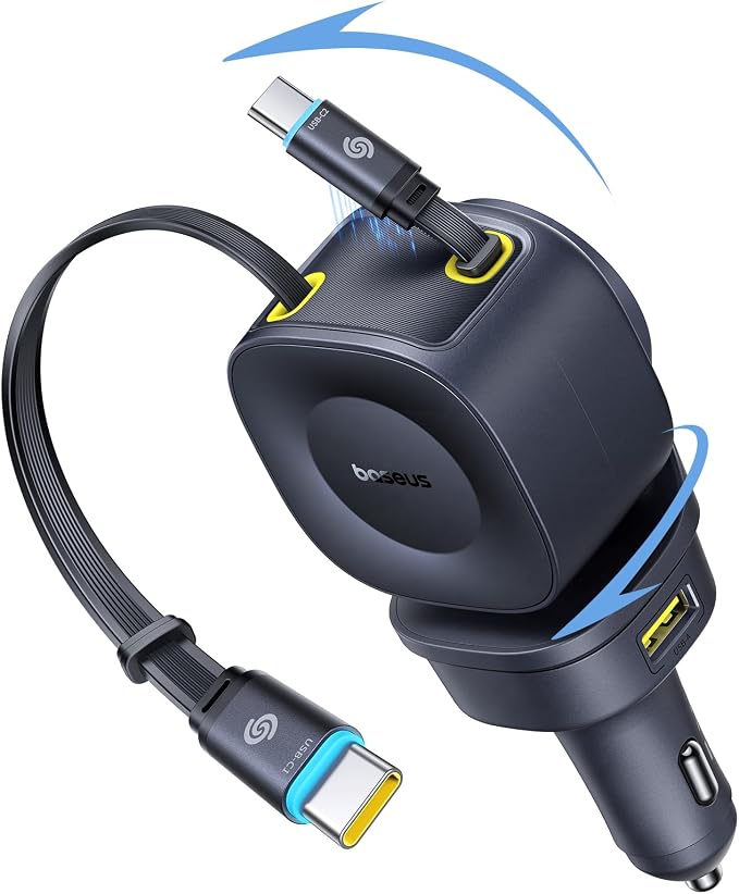 Baseus 163W Retractable Car Charger USB C Fast Charging, PrimeTrip VR2 Max 4 in by Baseus