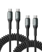 USB C Cable for Car 3FT/6FT, Coiled USB C to USB C Cable Fast Charging 66W by KIYODA