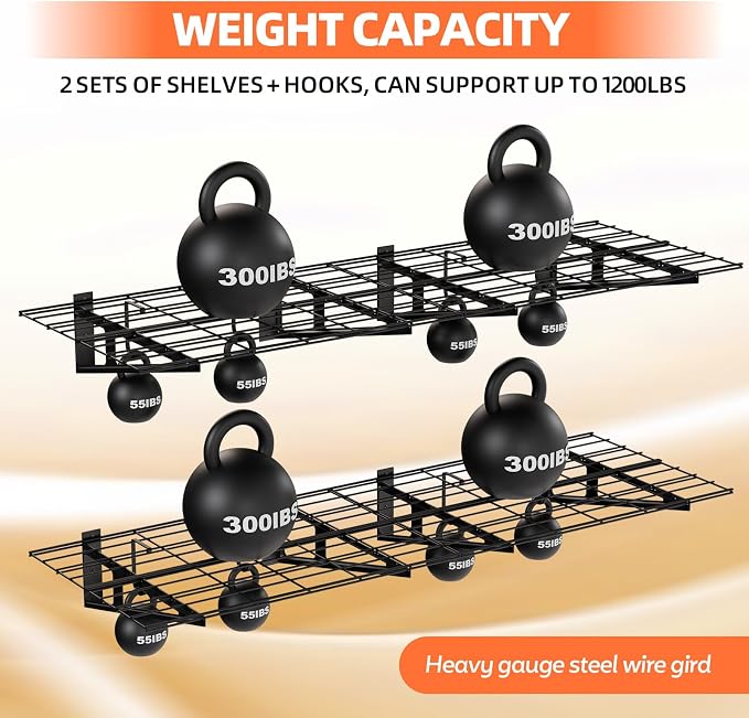 2-Pack 2x6ft Garage Wall Shelf, 72 inch Floating Shelf - Image 4
