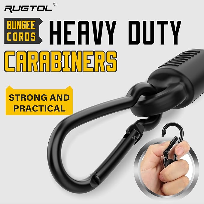 Bungee Cords with Hooks, 60 Inch Yellow Adjustable Bungee Cords with Carabiner - Image 6