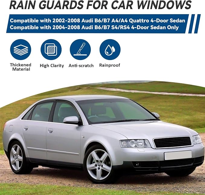 4pcs Front+Rear Smoke Tint Sun/Rain Guard Outside Mount Tape-On Vent Window - Image 2