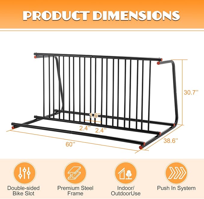 Floor Bike Rack, 10-Bike Freestanding Bicycle Storage Holder - Image 3