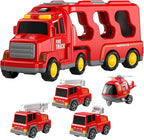 TEMI Fire Toys for 3 4 5 6 Years Old Boys Girls - 5 in 1 Carrier Truck by TEMI