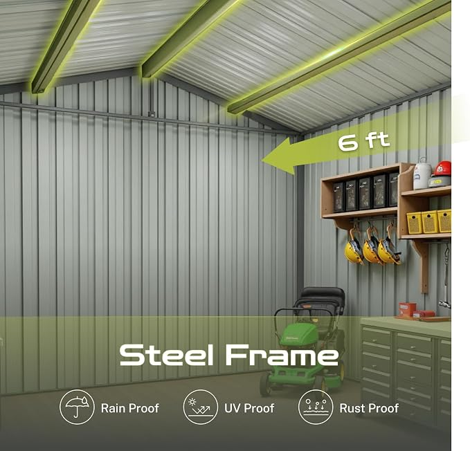 8 x 6 FT Outdoor Storage Metal Shed, Bike Garden Tool Shed - Image 5