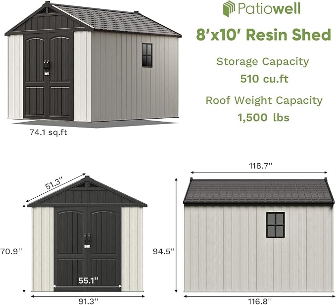 Patiowell 8x10 FT Plastic Shed Outdoor Storage Shed - Image 4