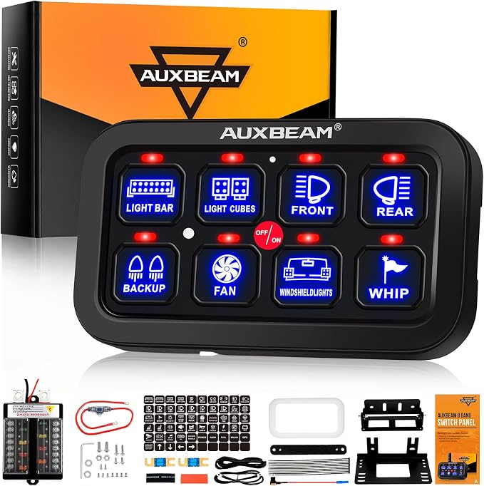 Auxbeam 8 Gang Switch Panel BB80, Universal Circuit Control Relay System Box by Auxbeam