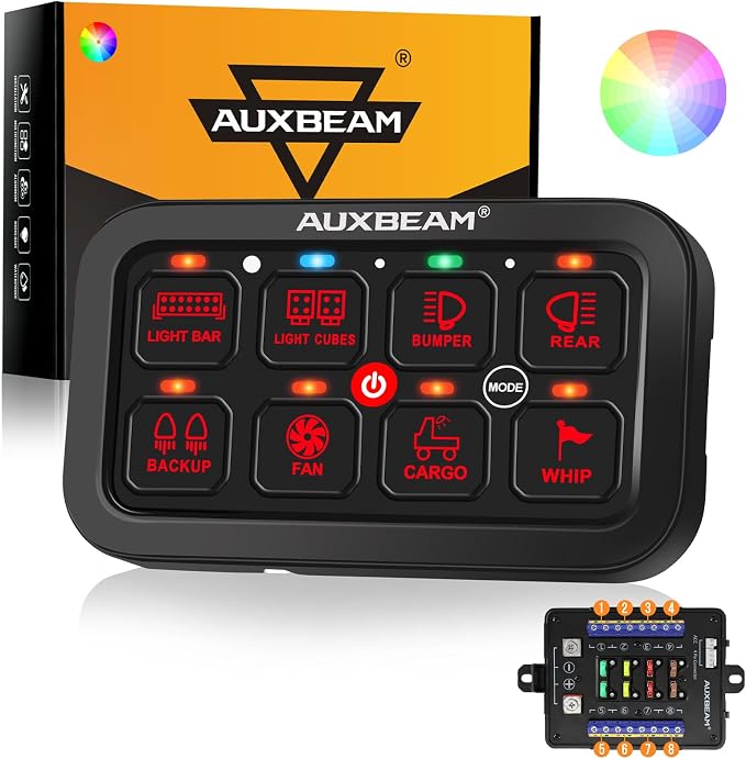 Auxbeam 8 Gang Switch Panel RB80 Toggle Momentary Pulsed RGB Dimmable Switch by Auxbeam