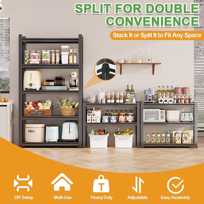 63H Metal Kitchen Storage Shelves, 1600 LBS Heavy Duty Garage Shelving Unit - Image 4