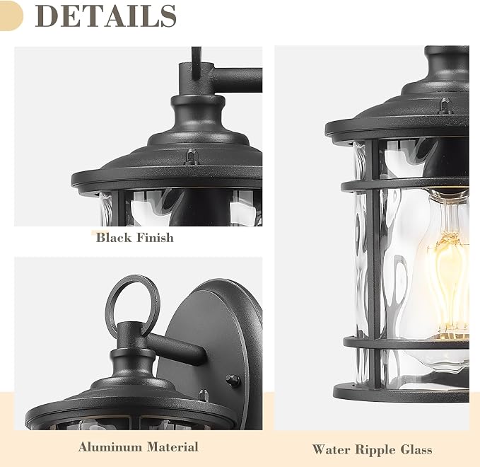 Emliviar 1-Light Outdoor Wall Mounted Lighting, Matte Black Outside Porch Light - Image 4