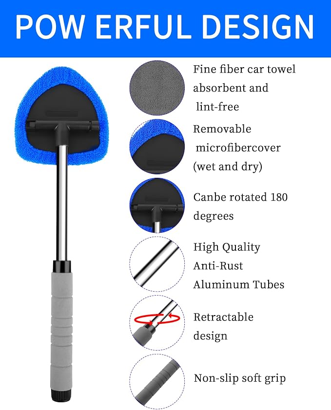 Auto Window Cleaning Tool, Retractable Windshield Cleaner Wand, Car Window - Image 3