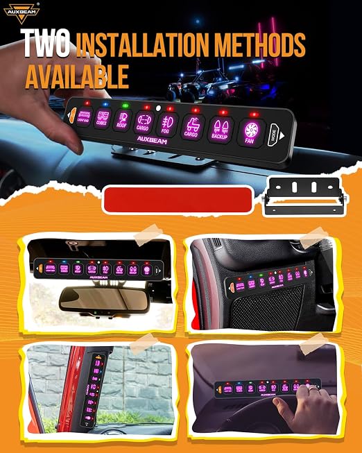 Auxbeam 8 Gang Slim Switch Panel RGB AS-R80 Toggle Momentary Pulsed Dimmable - Image 5