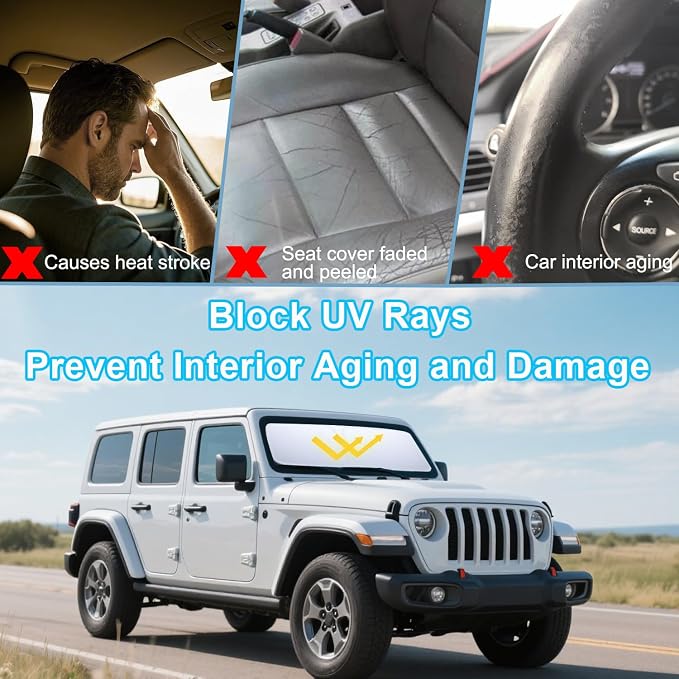 Premium Windshield Sun Shade for 2018-2025 Jeep Wrangler JL JLU & 2020-2025 - Image 5