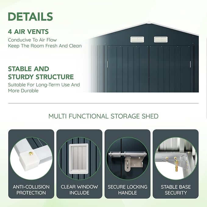 10X12X7.5 FT Outdoor Steel Storage Shed - Image 6
