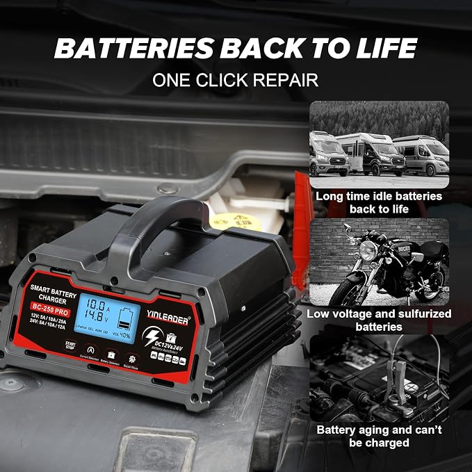 Battery Charger 25A, 12V/24V Lead Acid Smart Battery Charger, 12V LiFePO4 Car - Image 5