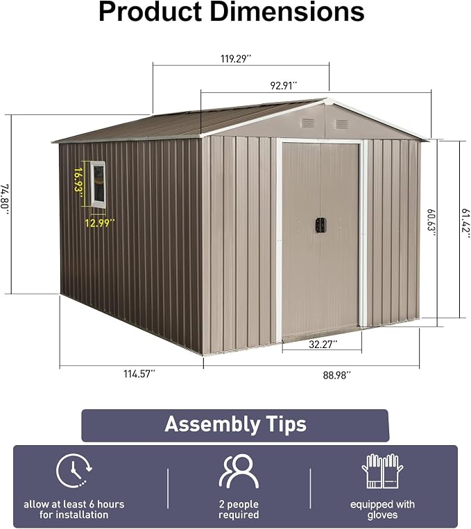 10×8FT Outdoor Metal Storage Shed Large Garden Sheds - Image 3
