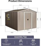 10×8FT Outdoor Metal Storage Shed Large Garden Sheds - Image 3