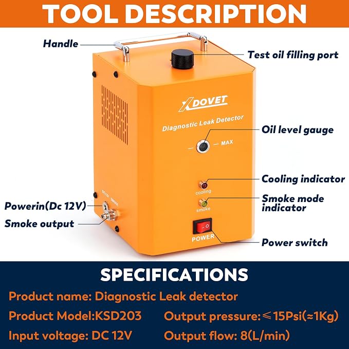 Smoke Machine Automotive with Built-in Air Pump, XDOVET KSD201 Professional - Image 5