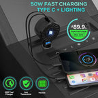 Retractable Car Charger, 3 in 1 Fast Charging Car Phone Charger 50W, Mini - Image 3