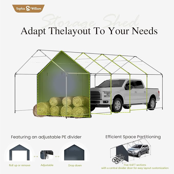 Sophia & William Carport Storage Shed 13x24 ft Portable, Heavy Duty Car Port - Image 2