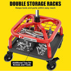 Rolling Shop Stool with Wheels, Garage Work Mechanic Stool with Backrest - Image 2