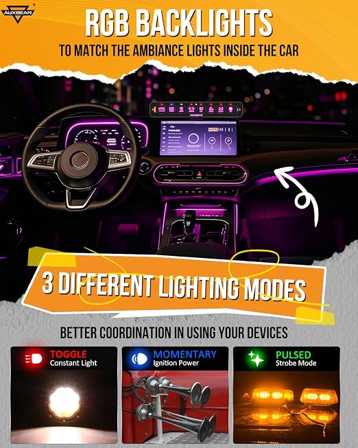 Auxbeam 8 Gang Slim Switch Panel RGB AS-R80 Toggle Momentary Pulsed Dimmable - Image 2