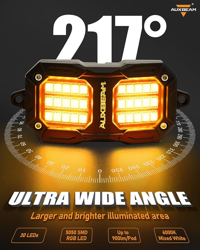 Auxbeam 8 Pods RGB LED Rock Lights w/Brake Mode, Dynamic Color Changing Wheel - Image 5