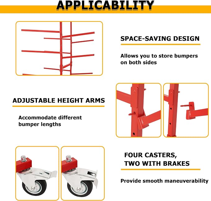 KUAFU Mobile Bumper Storage Rack w/Adjustable Shelving Auto Body Parts - Image 4