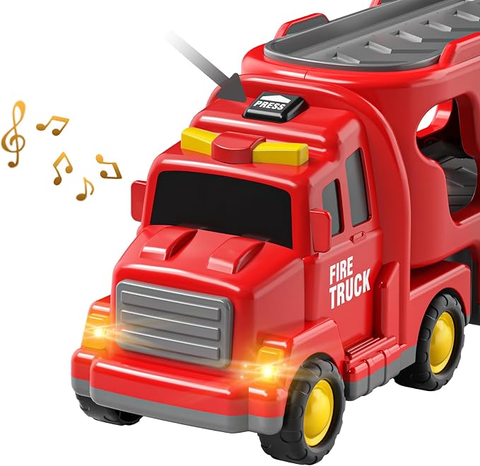 TEMI Fire Toys for 3 4 5 6 Years Old Boys Girls - 5 in 1 Carrier Truck - Image 6