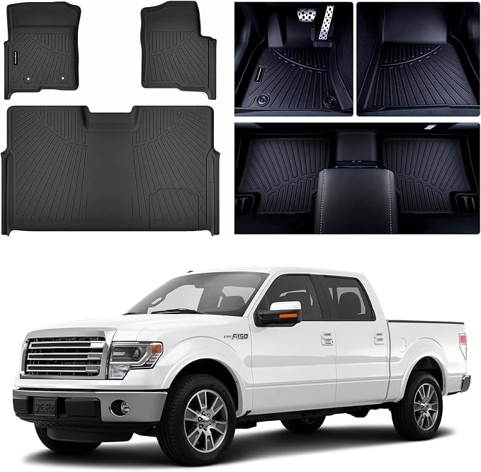 Floor Mats for Ford F-150 SuperCrew Cab 2010-2014, All-Weather Custom Fit by SANBAN-AXE