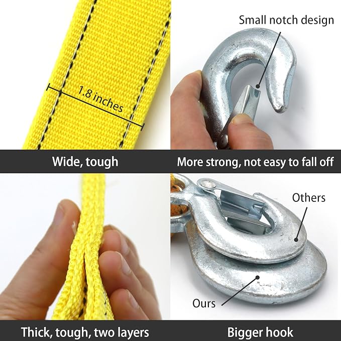 Heavy Duty Tow Strap with Safety Hooks | 2” x 16.4’ | 13200 LB Capacity - Image 2