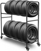 Tire Rack, Adjustable Height Metal Rolling Storage Rack 60" x 59" x 21" by OUKIDR