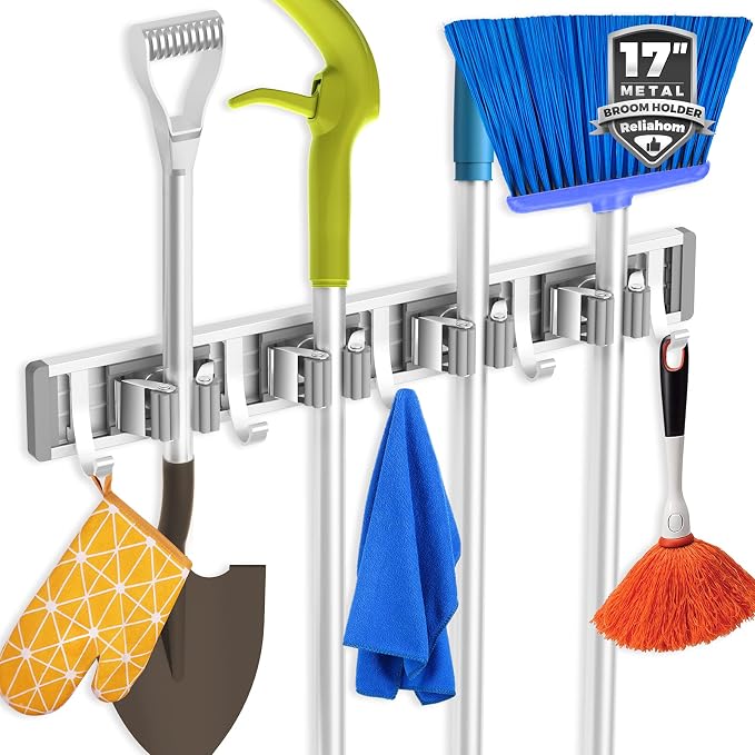 Broom Holder Wall Mount Mop and Broom Hanger Wall Mounted Garage Storage Rack by reliahom