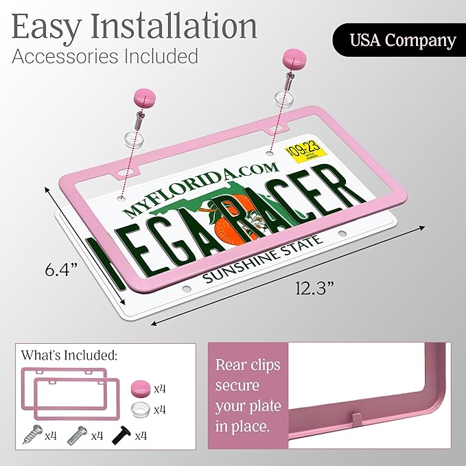 Premium Princess Pink License Plate Frames – 2 Pack, Rust-Free Stainless Steel - Image 5