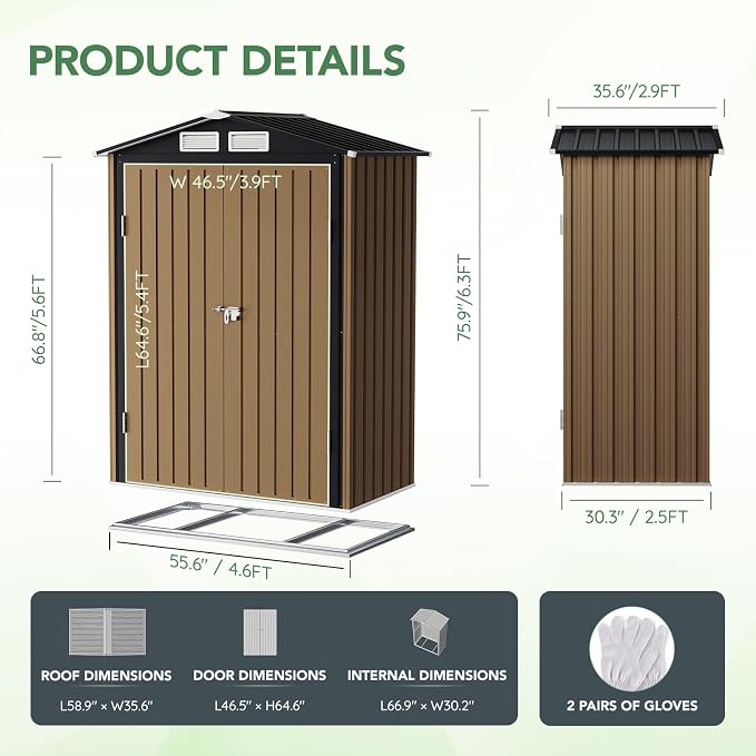 3X5FT Outdoor Steel Storage Shed - Image 3
