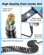 Coiled USB C to USB C Cable, 2 Pack Retractable USB Type C Charging Cable 60W - Image 5