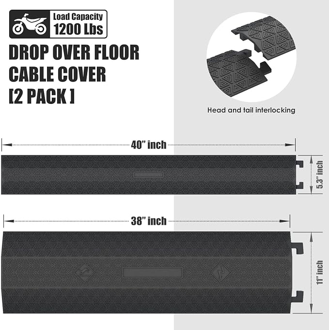 4 Pack 40" inch Drop Over Cable Cover, 4 Pieces Prevent Tripping Rubber Floor - Image 2