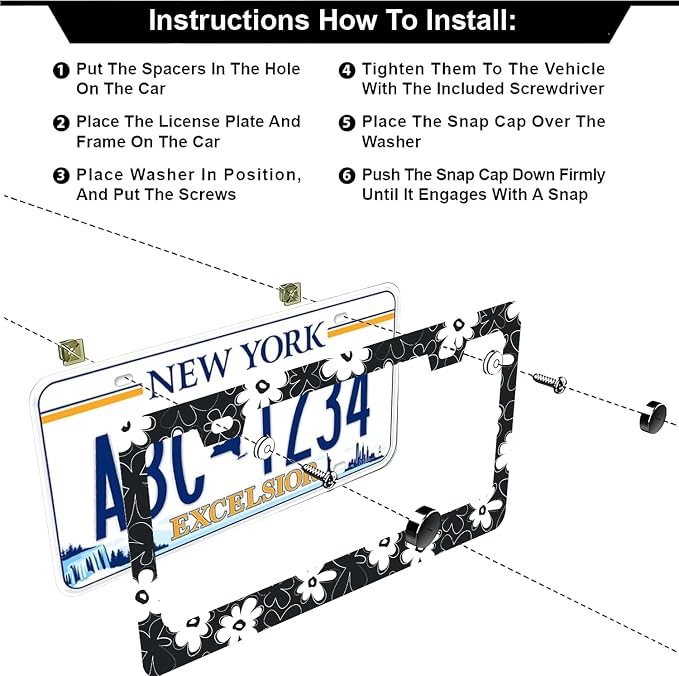 Black and White Flowers License Plate Frames - Image 3