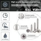 #8 x 1-1/4" Wood Screw 100Pcs 18-8 Stainless Steel Screws Flat Head Phillips - Image 4